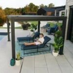 16×12 trenton modern steel pergola with sail shade soft canopy - Image 3