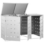 vidaXL Triple Wheelie Bin Shed 63.4 gal Stainless - Image 3